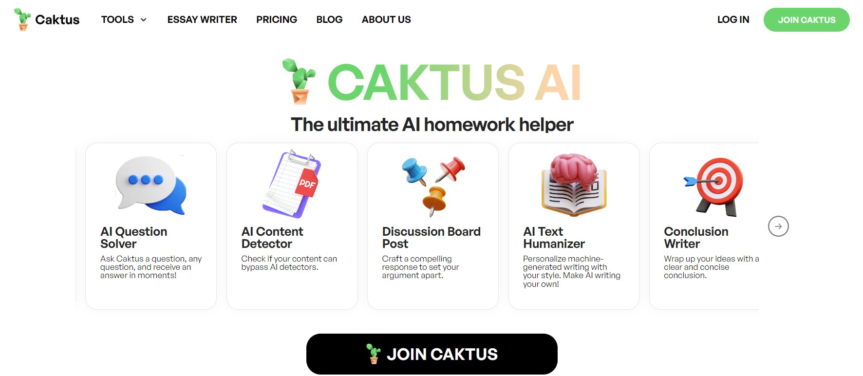 Caktus AI homework helper tool